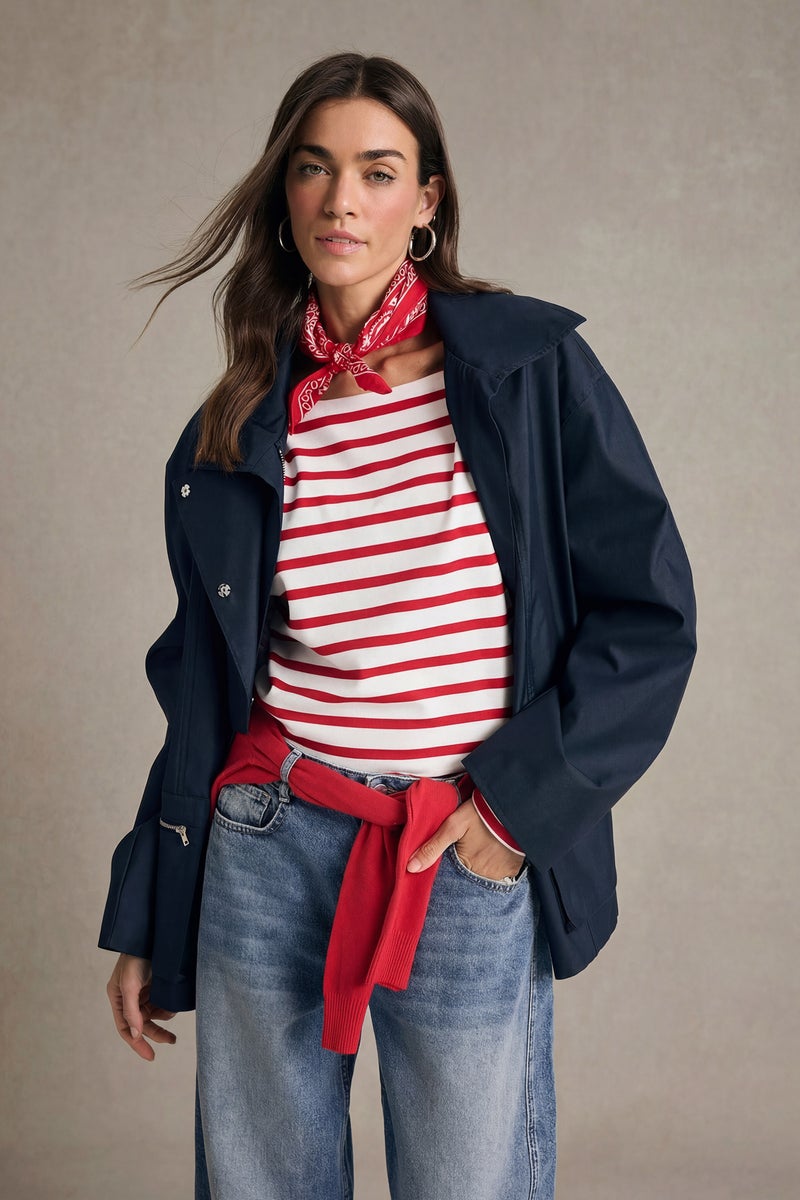 DeFacto Blue Woman Regular Fit Stand Collar Trench Coat Casual - Image 3